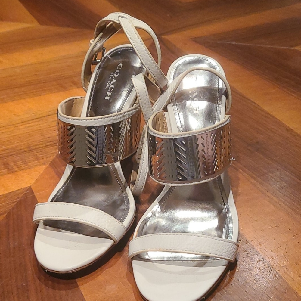 Coach 100% leather white heels